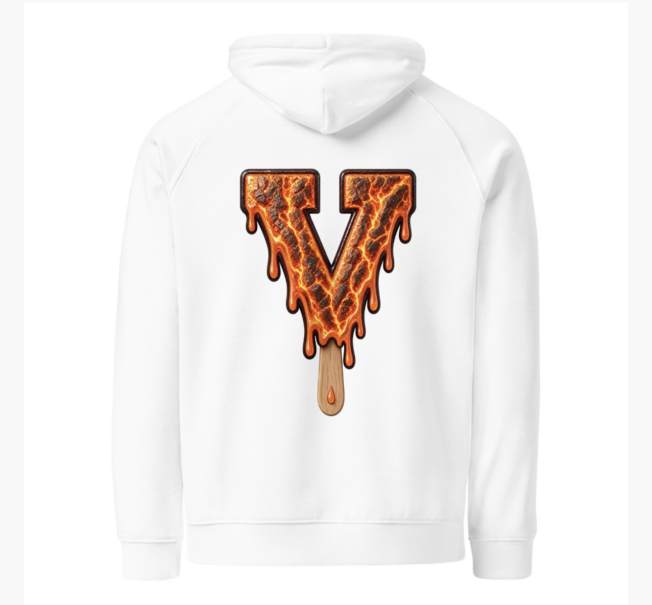 Lava Drip V Hoodie — white, back