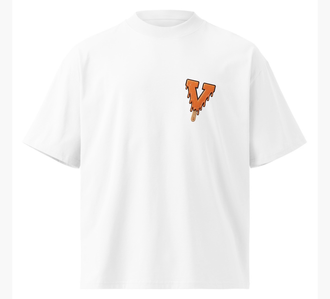 Orange Drip V T-Shirt — white, front
