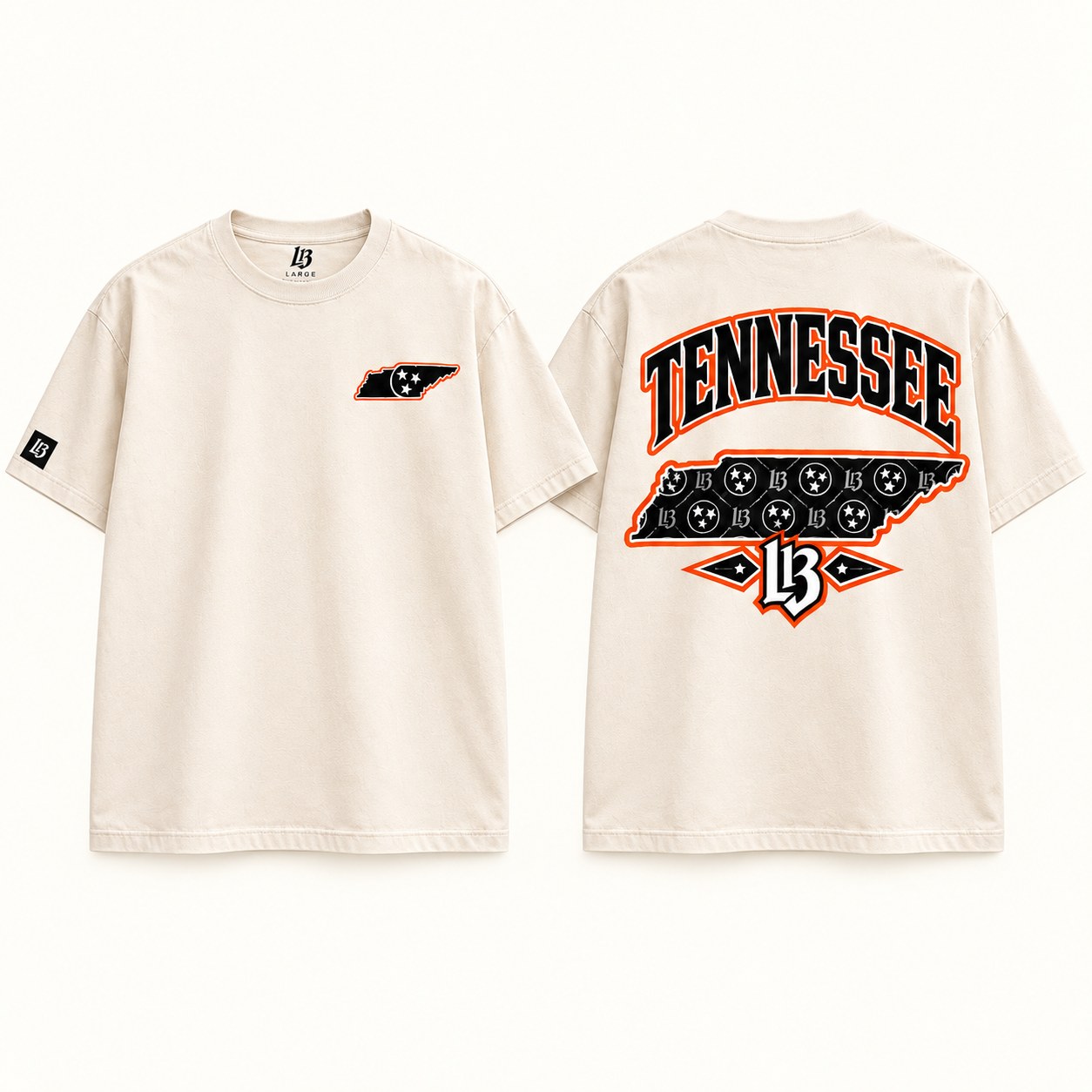 Tennessee Tri-Star Premium T-Shirt in cream heavyweight, front and back