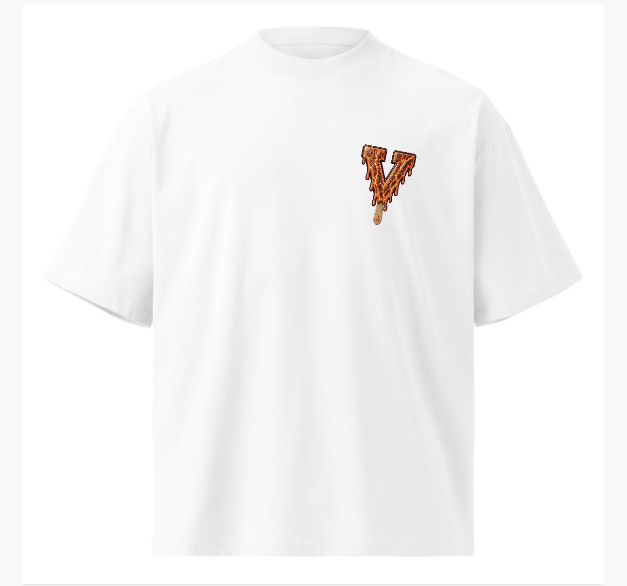 Lava Drip V T-Shirt — white, front