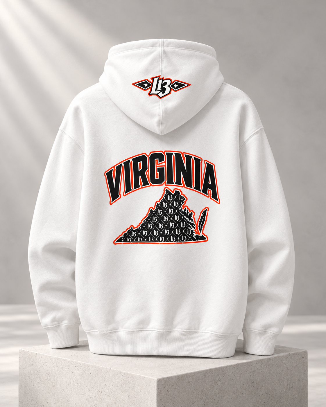 White hoodie, back, with hood decoration