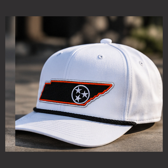 White/Black C962 rope cap with embroidered Tennessee tri-star patch, angle