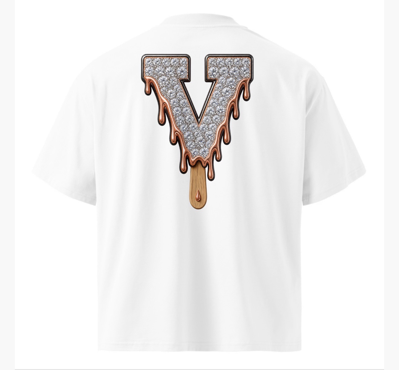 Diamond Drip V T-Shirt — white, back