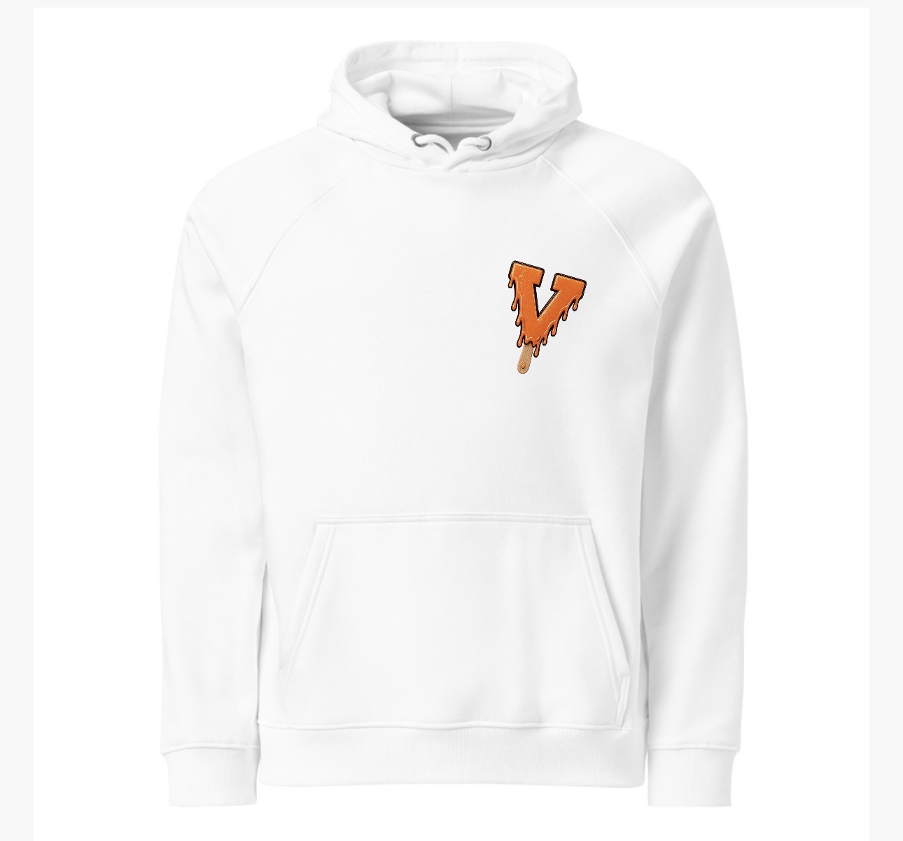 Orange Drip V Hoodie — white, front