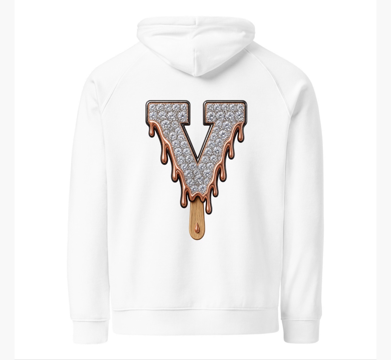 Diamond Drip V Hoodie — white, back