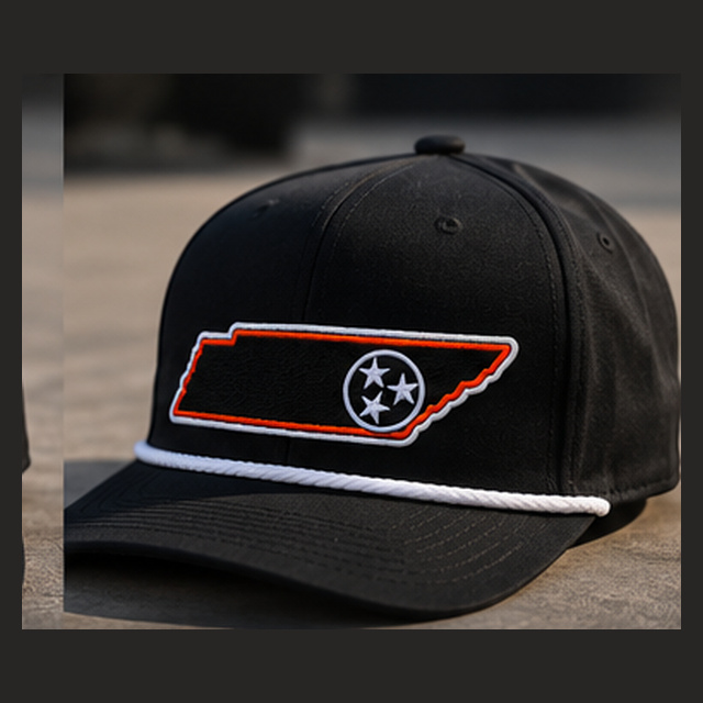 Black/White C962 rope cap with embroidered Tennessee tri-star patch, angle