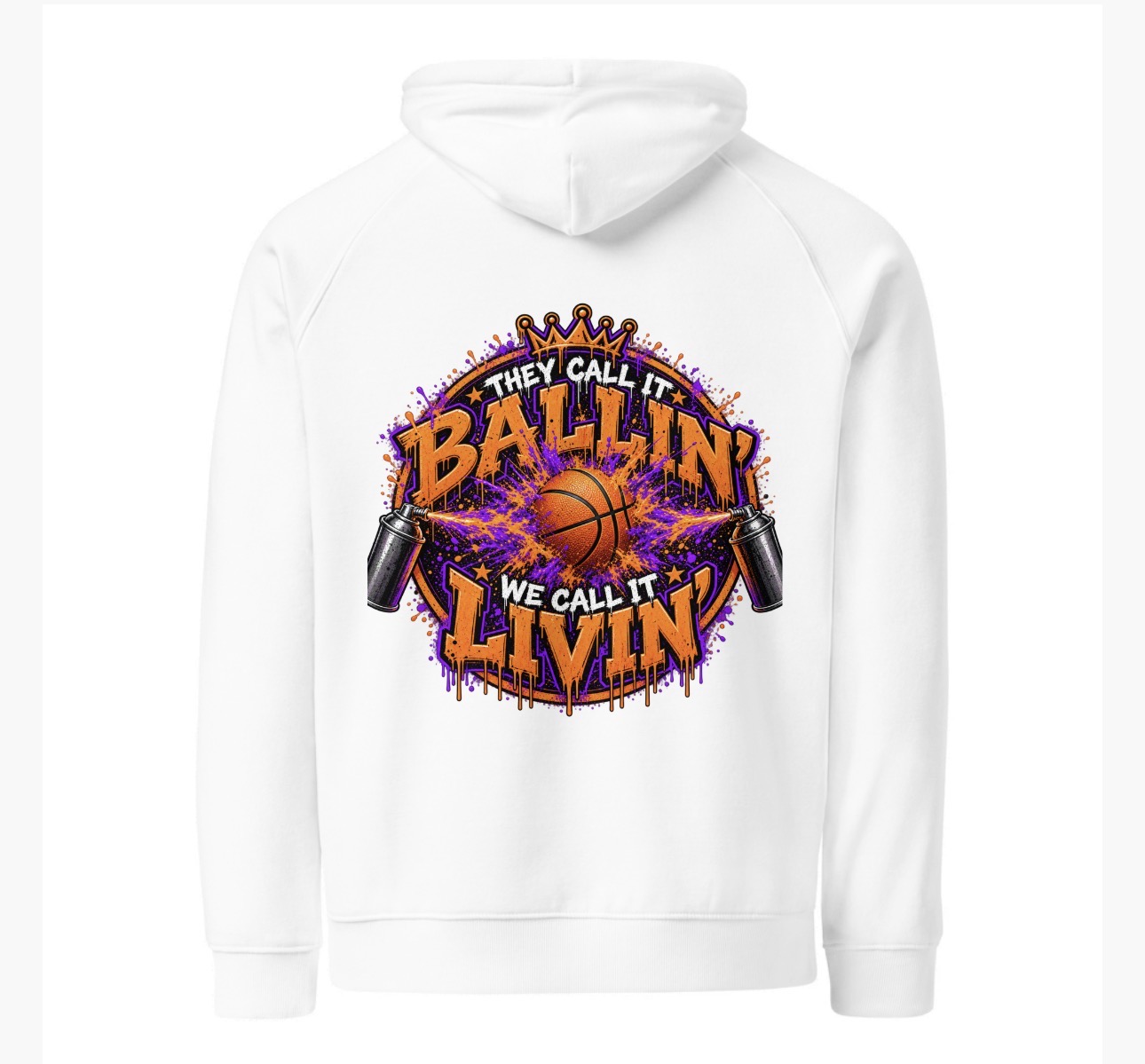 Ballin' Livin' Splatter Hoodie — white, back