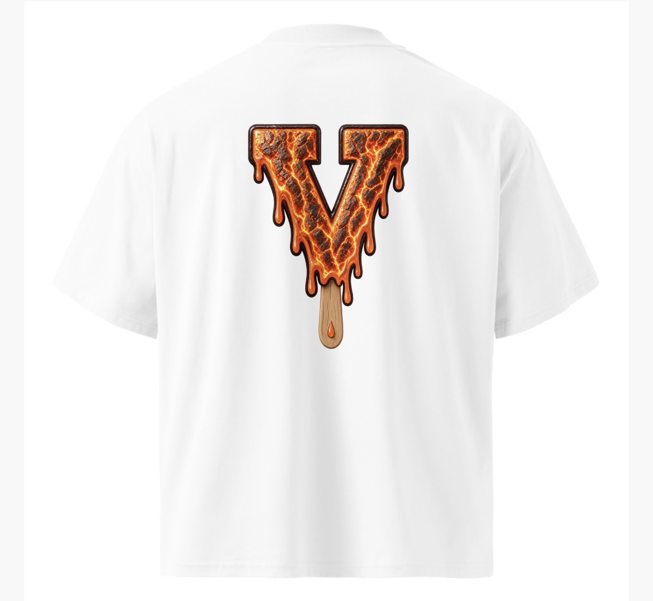Lava Drip V T-Shirt — white, back