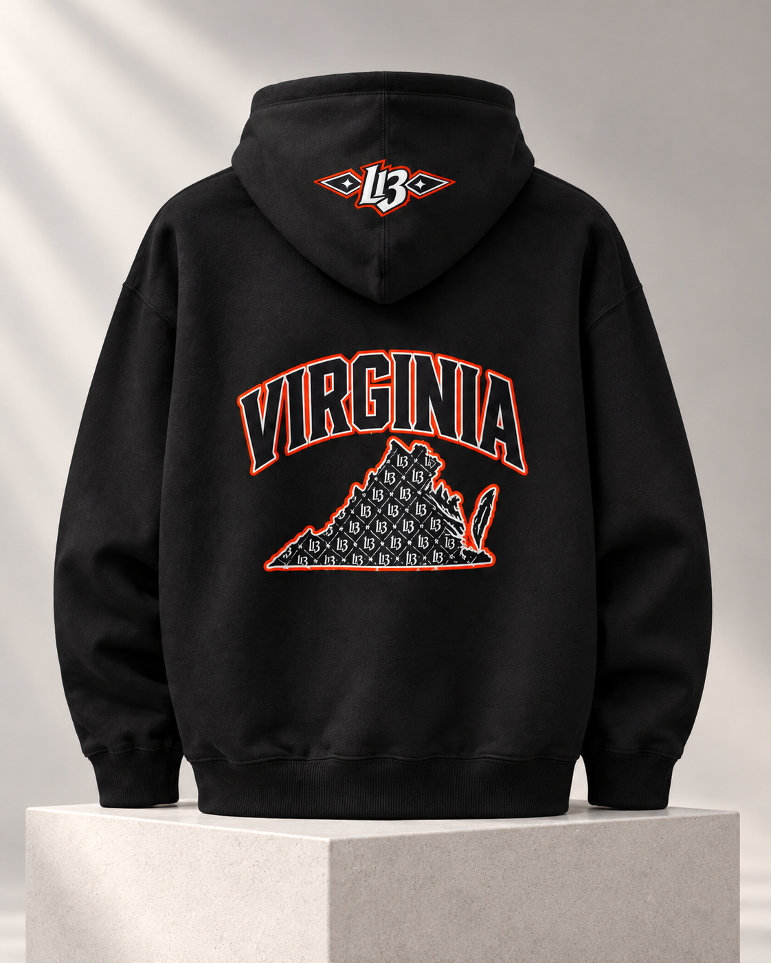 Black hoodie, back, with hood decoration