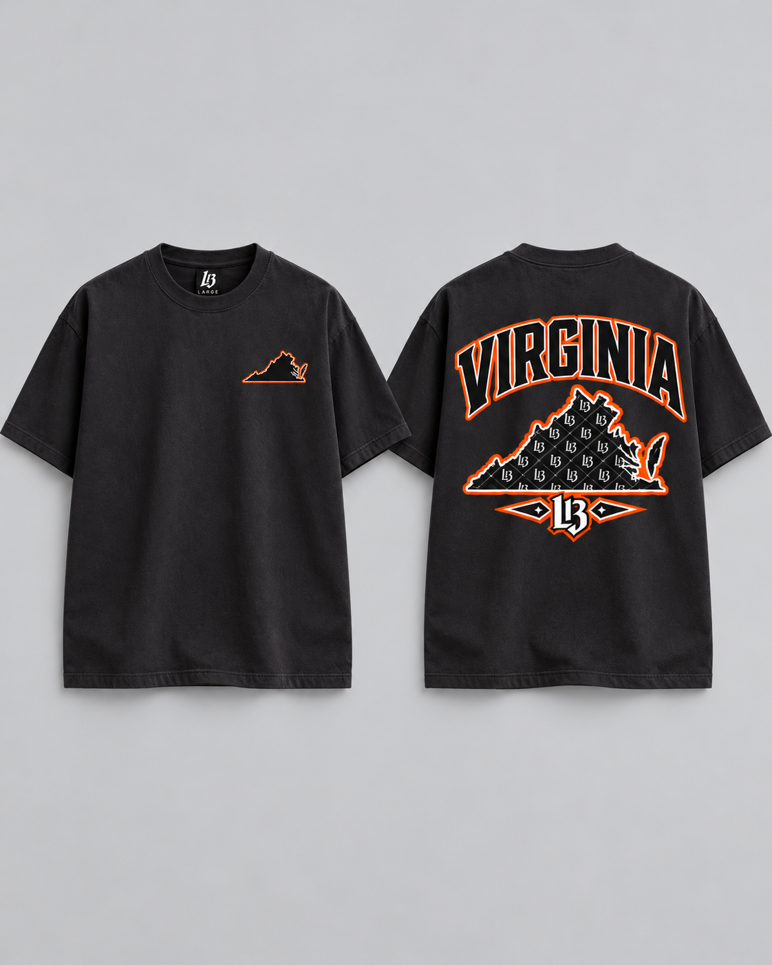 Virginia × L13 T-Shirt in black, front chest state graphic and large back graphic