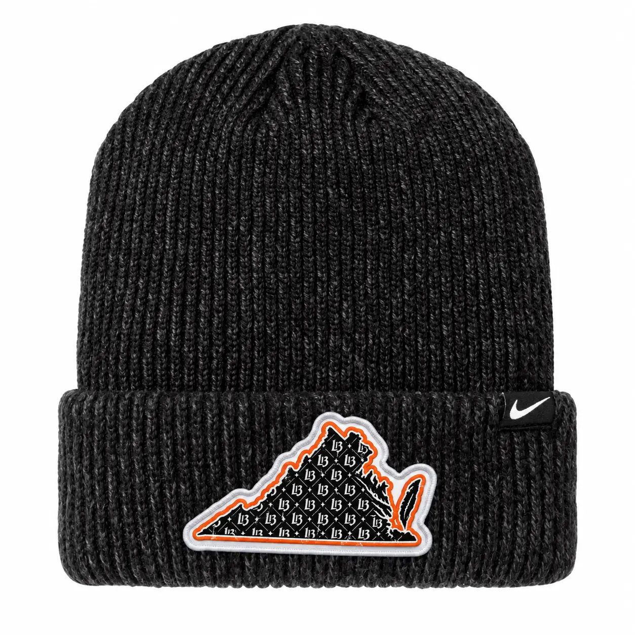 Black Heather Nike Terra beanie with Virginia L13 monogram patch