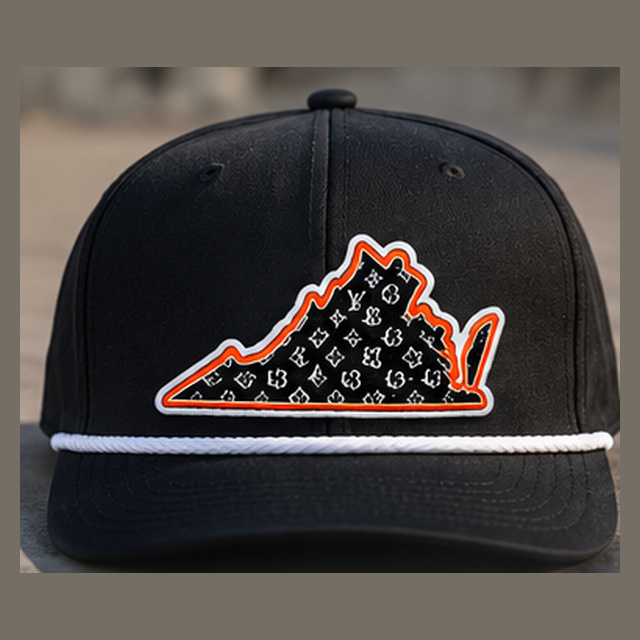Black/White C962 rope cap with full-color Virginia patch, front