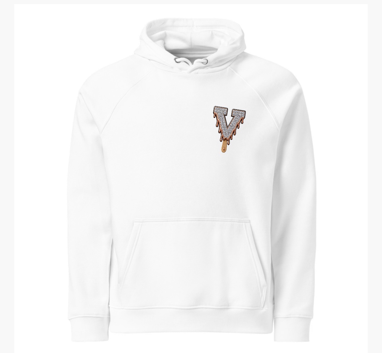 Diamond Drip V Hoodie — white, front