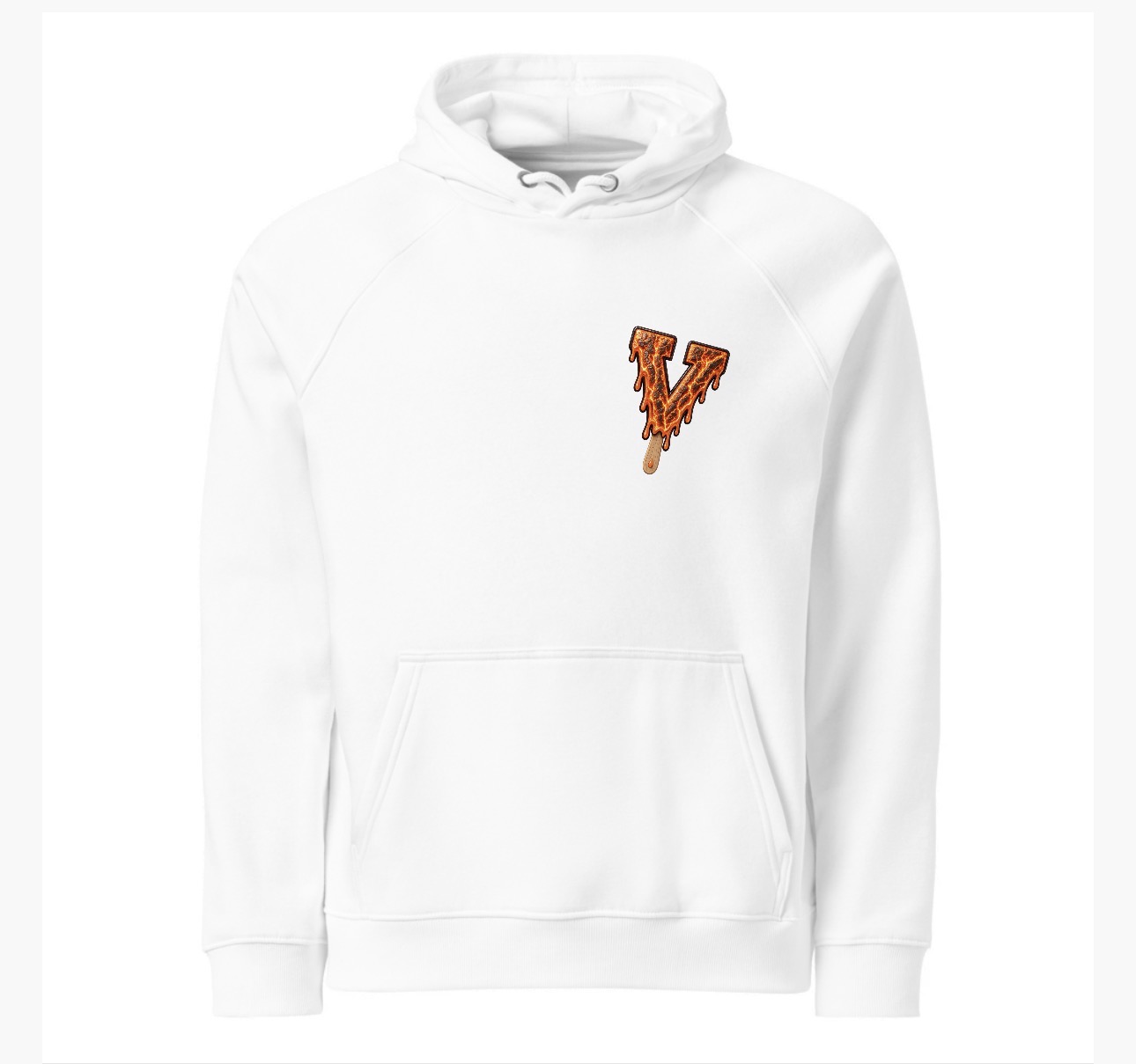 Lava Drip V Hoodie — white, front