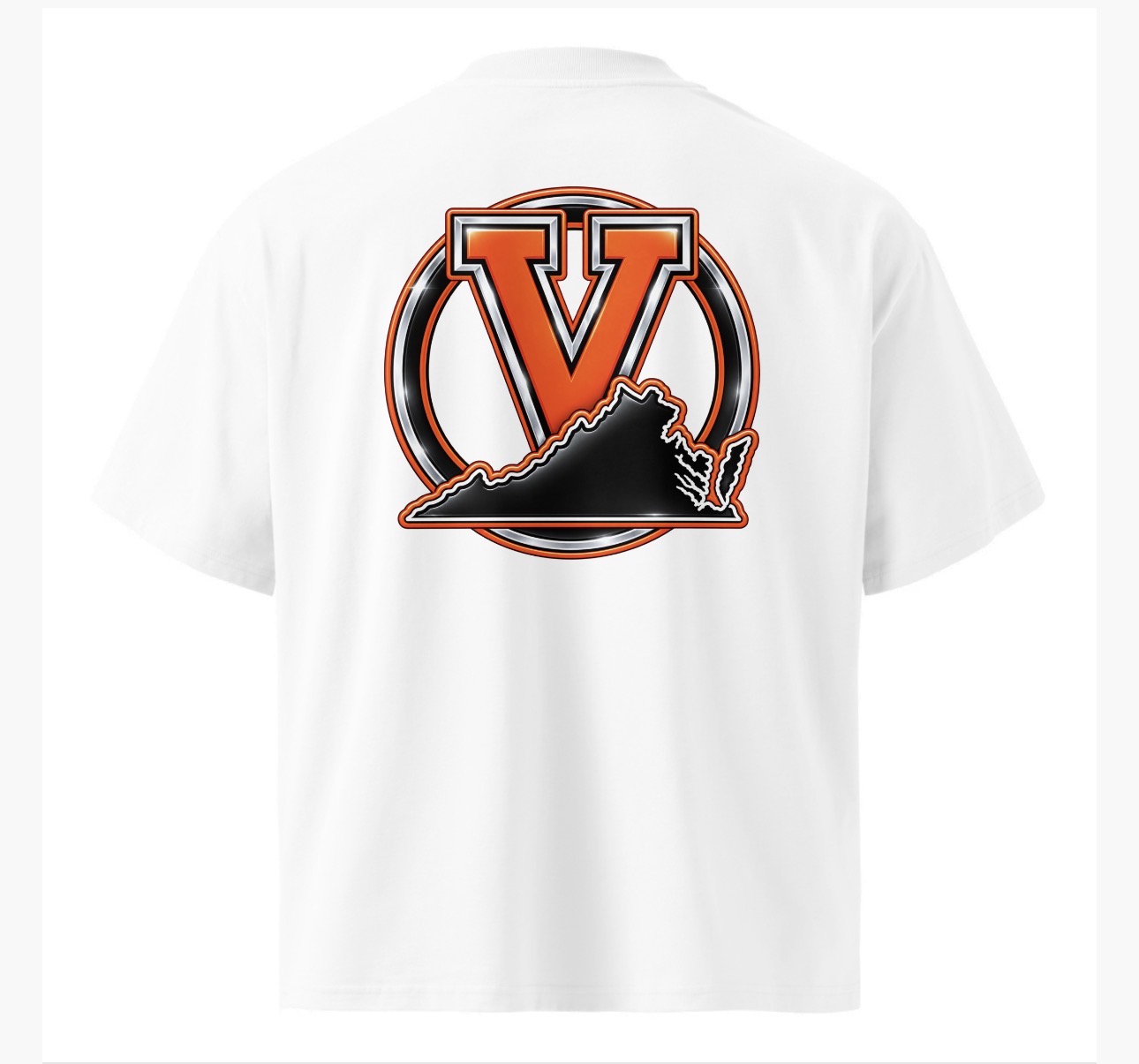 Circular V + Virginia T-Shirt — white, back