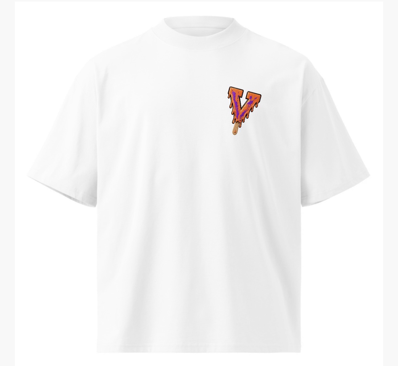 Purple Splatter Drip V T-Shirt — white, front